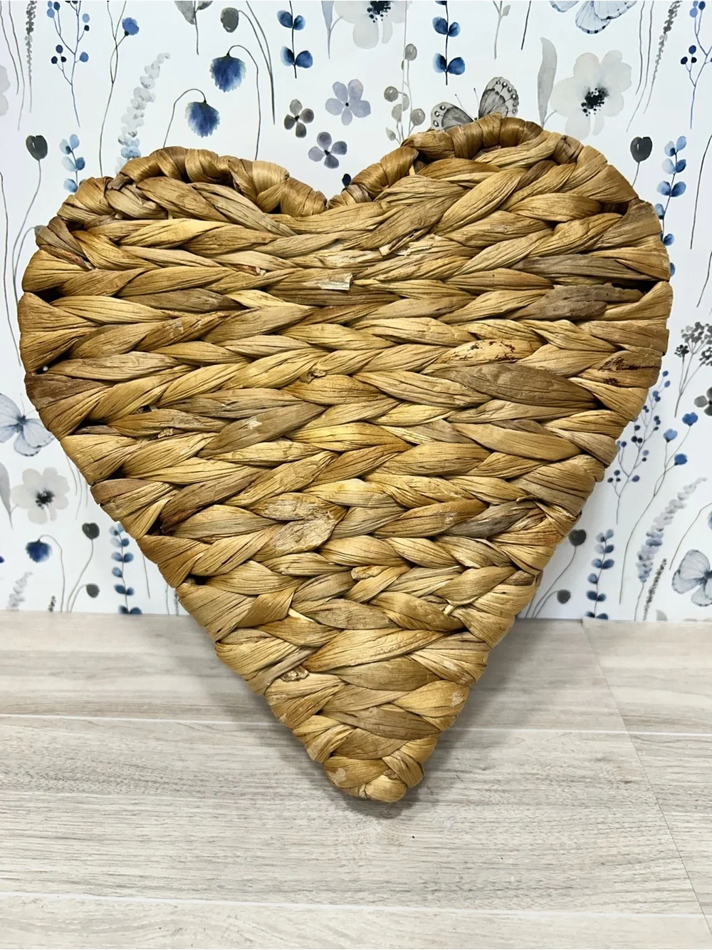 Heart Shaped Woven Basket Natural Fiber Rustic Cottage Decor